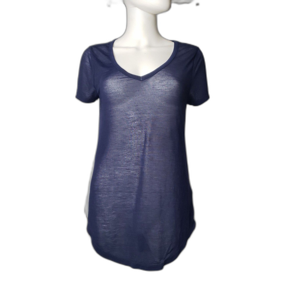 Y2K MUDD Sheer Navy Blue Scoop Neck Short Sleeve T Shirt Womens Size Medium